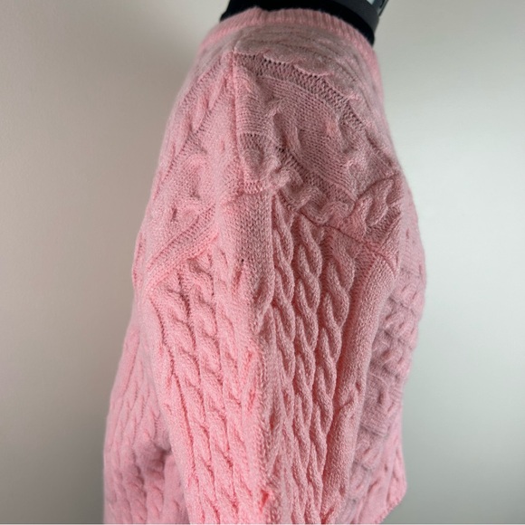 Cut Pink Asymmetrical Cropped Cable Knit Sweater Medium - Picture 3 of 6